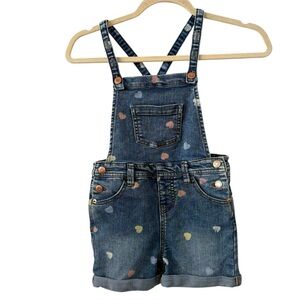 Cat & Jack Girls (6/6X) Blue Denim Heart Print Shortalls Adjustable Straps